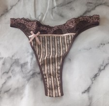 Brown Pink Striped Thong Tanga