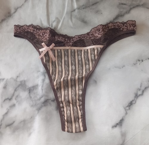 Brown pink striped thong - pink,