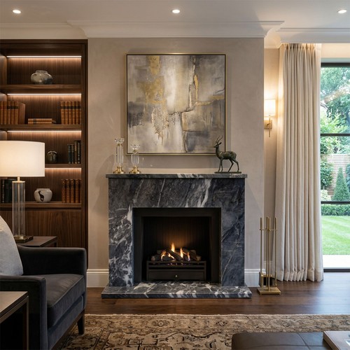 Black veined marble fireplace - black,