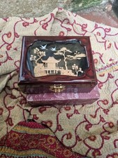 Vintage Chinese Musical Jewellery Box Diorama Hand Carved Cork