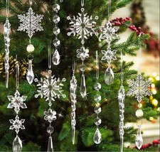 10x Acrylic Snowflake Hanging Icicle Christmas Tree Decorations Crystal Ornament