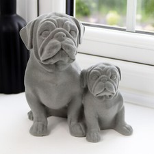 Pug Pair Ornament Grey Velvet
