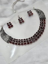 Indian Pakistani Asian Bollywood Style Oxidised Necklace With Earrings And Tika