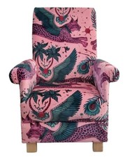 Emma Shipley Lynx Coral Pink Velvet Adult Armchair Chair Pink Cats Accent Small