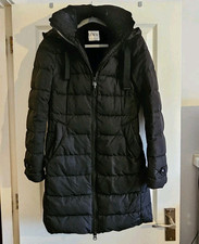 Zara Women's Long Black Duck Down Feather Waterproof Coat With Hood Size XS