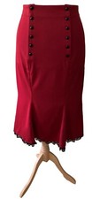 PLUS SIZE 20 22 24 26 28 RED STEAMPUNK GOTHIC HIGH WAIST BUTTON LONG SKIRT TTS
