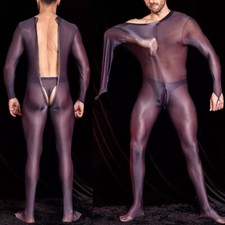 Men Mesh Sheer Stretchy Bodystocking Long Sleeve Full Body Bodysuit Underwear UK