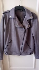 Bon Marche Mauve Suedette Biker Jacket Size 16 Soft Comfortable Fabric