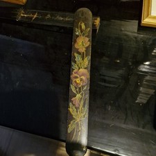 Antique Wood Black Lacquered FLOWERS Design Page Turner  ( Box J3 )