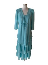 CATTIVA LIGHT TURQUOISE TIERED MIDI DRESS & MATCHING JACKET SUIT SIZE 12