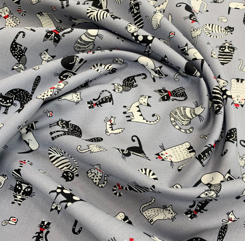Cotton fabric cute cats - cotton,