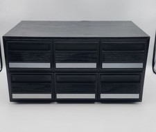 Vintage retro 72x Cassette tape storage box in black wood effect 6 Drawers VGC