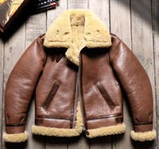 WW2 100% sheepskin B3 Mens RAF Aviator Leather Jacket Coat Bomber Flying irvin