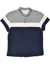 JASPER CONRAN Mens Slim Polo Shirt XL Navy Blue Colourblock Cotton AY03