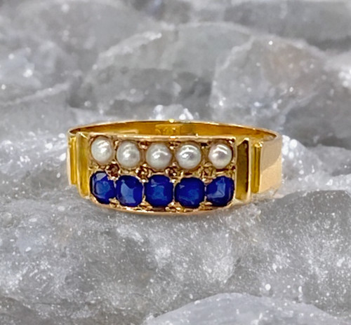 Victorian sapphire pearl - sapphire, ring