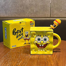 Cute SpongeBob SquarePants Ceramic Mug with Straw and Lid Girl Birthday Gift Box