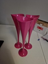  3x Pink Long Stem plastic champagne flutes
