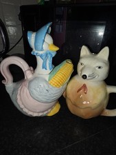 Lot of 2 Novelty Animal Teapots – Goose with Corn (Heritage Mint) & Fox Ceramic