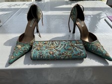 Dune Women's beaded aqua High Heel and clutch bag size 6.5 40