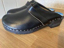Size 42/8 Kiruna Women’s/ Men’s Black Leather-Wooden Clogs VGC Worn Once Only