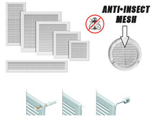 White Air Vent Grille with Fly Screen / Ventilation Duct Cover 4" 6" 8" 10" 12"