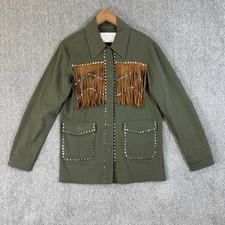 Zara Jacket Womens Small Green Tassled Studded Western Cowgirl Festival Utility