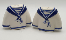 Novelty French Sailor Salt And Pepper Pots Blue White Hand Painted Beach Sea