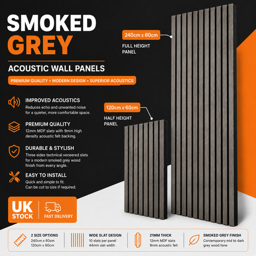 Smoked grey acoustic mdf - smoked, slat