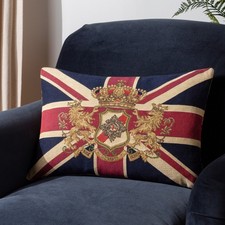 Evans Lichfield Union Jack 100% Cotton Lion Crest Tapestry Flag Cushion