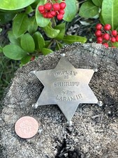 Vintage DEPUTY SHERIFF of LARAMIE Brass Badge 6 Point Star :Original Item(ref I)