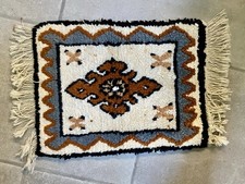 Vintage Latch Hook Mini Rug Mid Century Navajo Style MCM Aztec wall hanging 