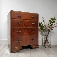 VINTAGE ANTIQUE LARGE WALNUT TALLBOY CHEST OF 4 DRAWERS 1930s ART DECO