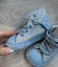 Baby Toddler Girls Infant Size 5 Light Blue Glitter Converse All Stars