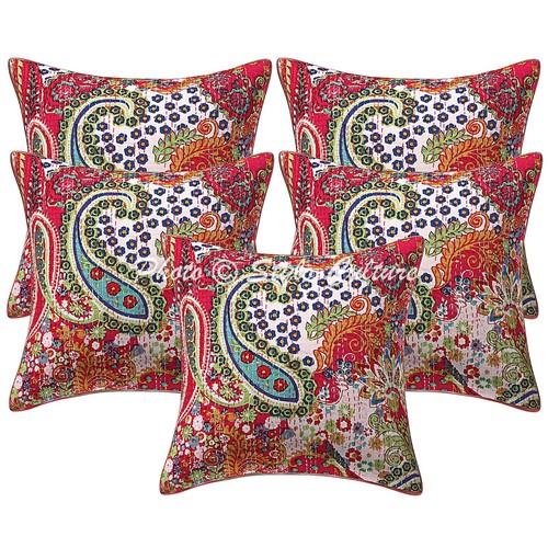 Pink cushion cover kantha - pink,