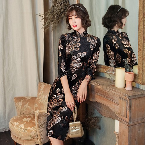 Women velvet dress chinese - women,