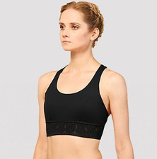 Bloch Embroidered Lace Trim Bra M Black Cross Back