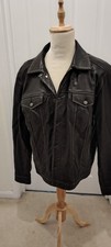 Men black leather trucker - black,