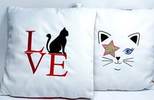 CAT CUSHION, EMBROIDERY HANDMADE CUSHION COVERS, 15 X 15 " SQUARE ZIP COVER