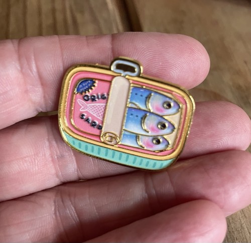 Cute enamel sardine tin pin - sardine,