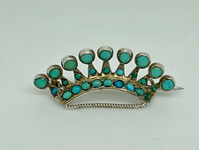 Antique Victorian Sterling Silver Natural Turquoise Coronet Crown Tiara Brooch