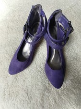 Purple Shoes. Low Heel, Double Ankle Strap, Faux Suede. Dotty Ps. Ladies Size 4
