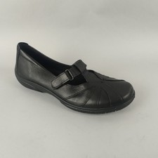 Hotter T Bar Shoes Womens 6 Black Leather Slip On Mary Jane Flat Comfort Work
