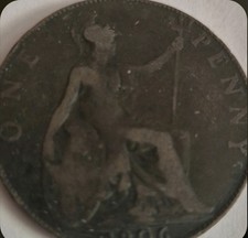 1906 King Edward VII One Penny Coin - Low Tide - Scarce & Collectable Condition