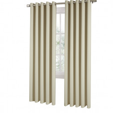 EYELET Ring Top Plain Thermal BLACKOUT Cream LINED Curtains with Tie Backs