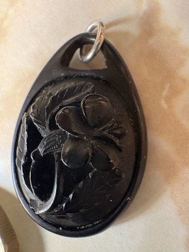 Antique whitby jet flower - antique,