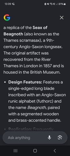 Seax beagnoth replica anglo - seax,