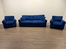 Taylor Fabric 4 Seater Sofa & 2 Armchairs – Blue