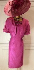 Jacques Vert UK 14 Cerise Pink Shantung Fitted Dress  & Short Sleeve Bolero