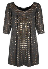 Women 3/4 Sleeve Sparkling Glitter Shiny Sequins Party Top Ladies Shirt Dress