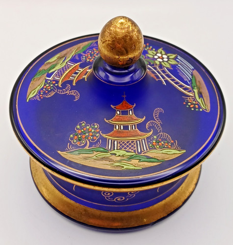 Blue glass painted - painted, enamel